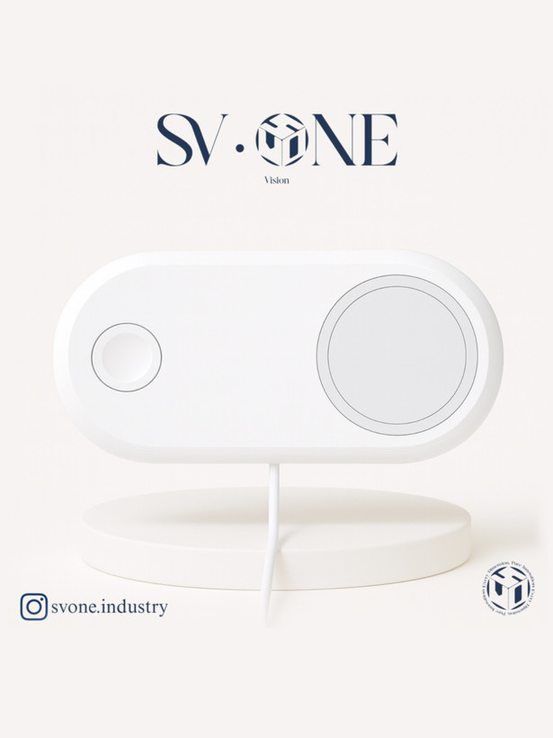 هولدر مگسیف موبایل و ساعت هوشمند SV.ONE با طراحی مینیمال سفید استند شارژر دوگانه SV.ONE مناسب موبایل و ساعت هوشمند