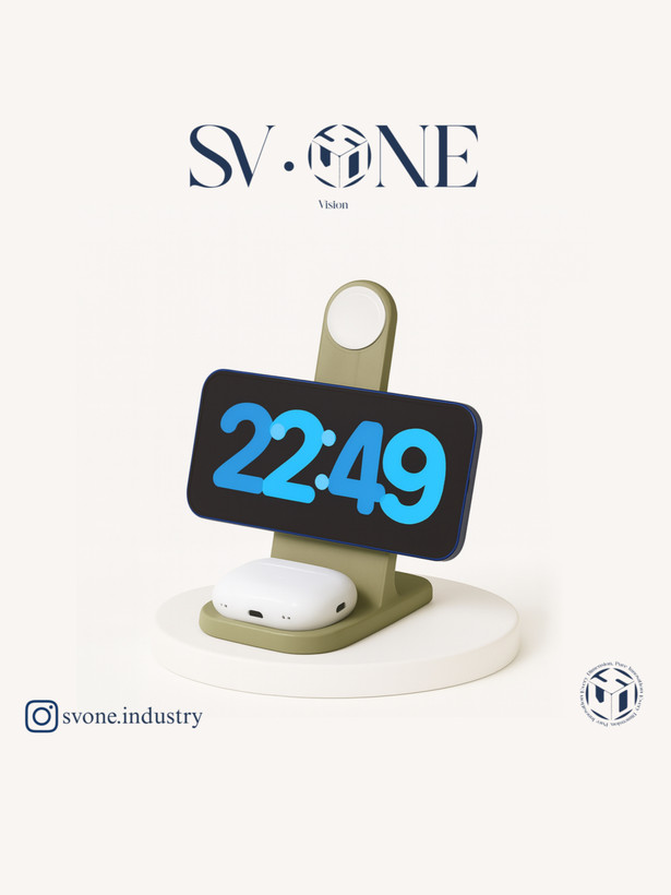 هولدر سهکاره مگسیف SV.ONE برای موبایل، ساعت هوشمند و ایرپاد استند شارژر SV.ONE با طراحی مینیمال و کاربردی